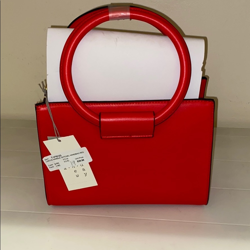 CIRCLE HANDLE SATCHEL HANDBAG RED